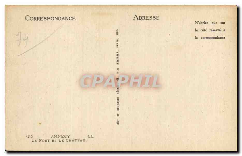 CPA Annecy Le port Le chateau — Verso