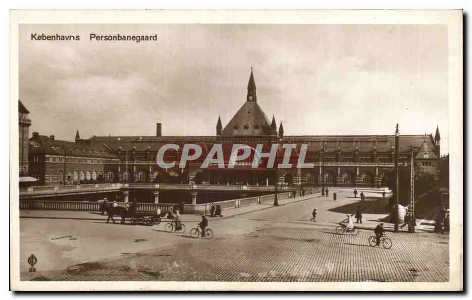 København Personbanegård — vue du bâtiment et de la place — J. Chr. Olsens Kunstfortag Eneret No. 39