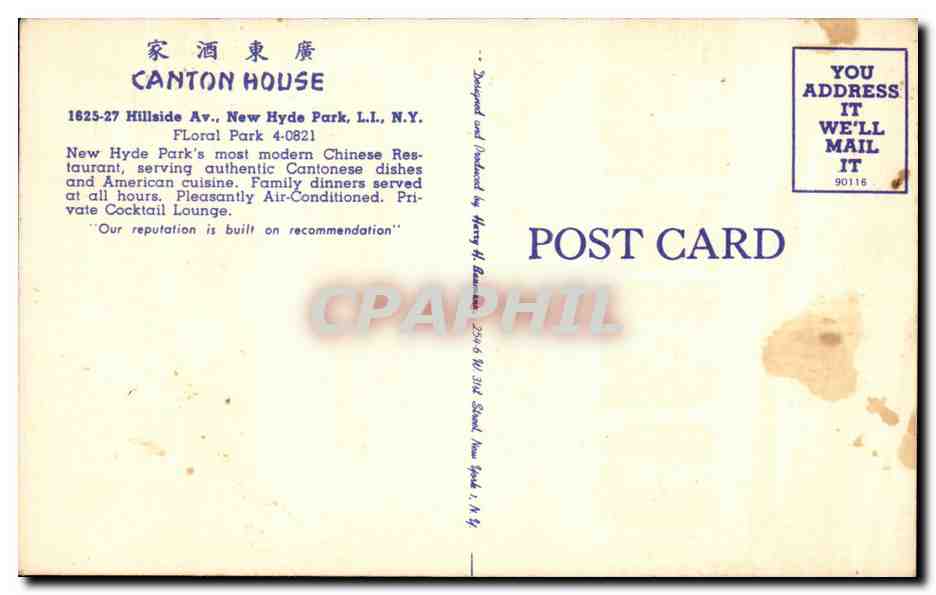 Etas - Unis - USA - New York - Canton House - Hillside Ave - New Hyde Park - CPA — Rückseite