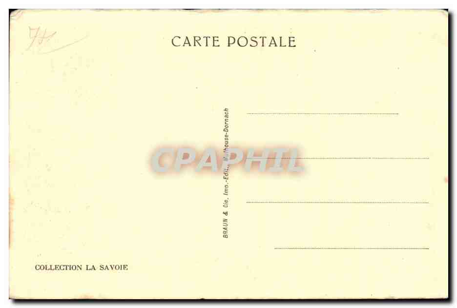 Les Praz de Chamonix et l'Aiguille du Dru — CPA 12100 — Braun & Cie, Impr. Dornach — Reverso
