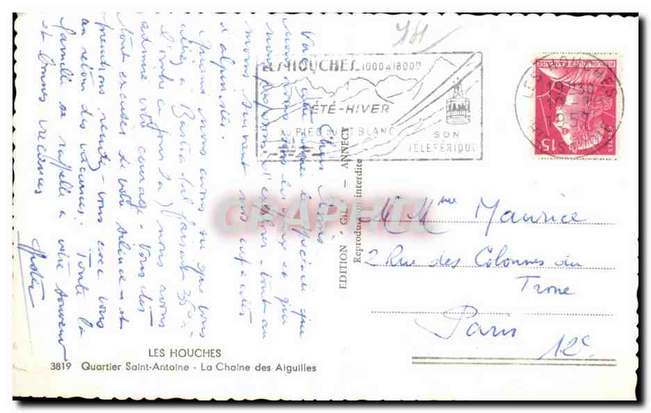Les Houches — Vue du Mont Blanc — Édition G.L. Annecy — Rückseite