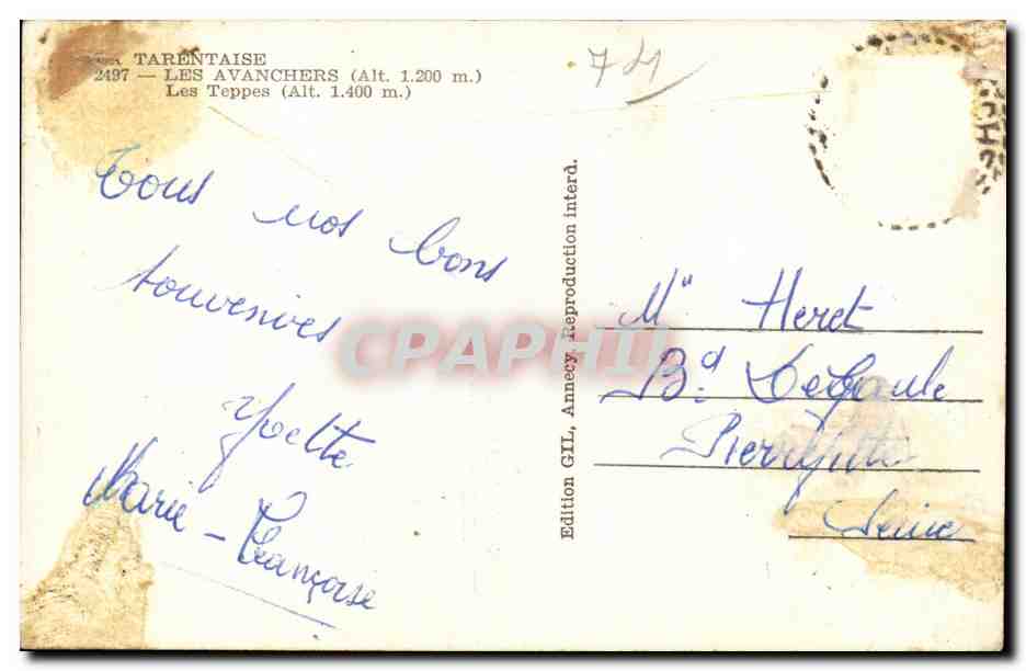 Les Avanchers — Les Teppes — Édition GIL, Annecy — Rückseite