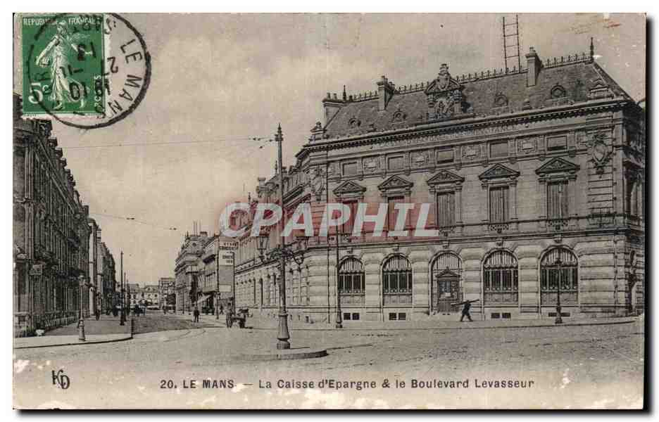 CPA Le Mans La Caisse d Epargne et le boulevard Levasseur