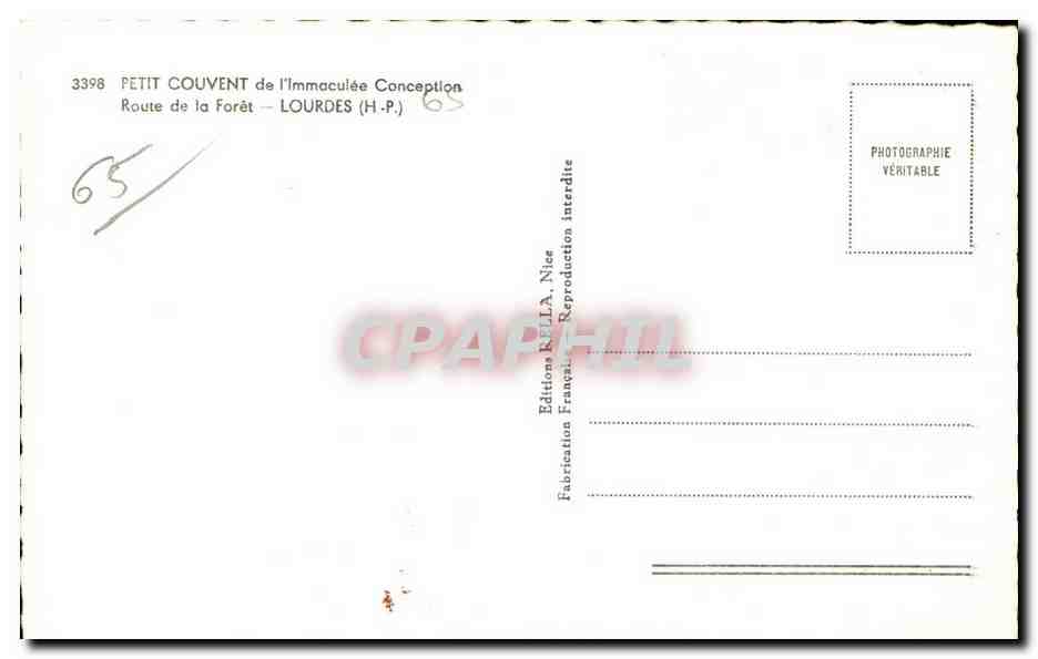 CPSM Petit couvent de l immaculee conception Route de la foret Lourdes — Verso