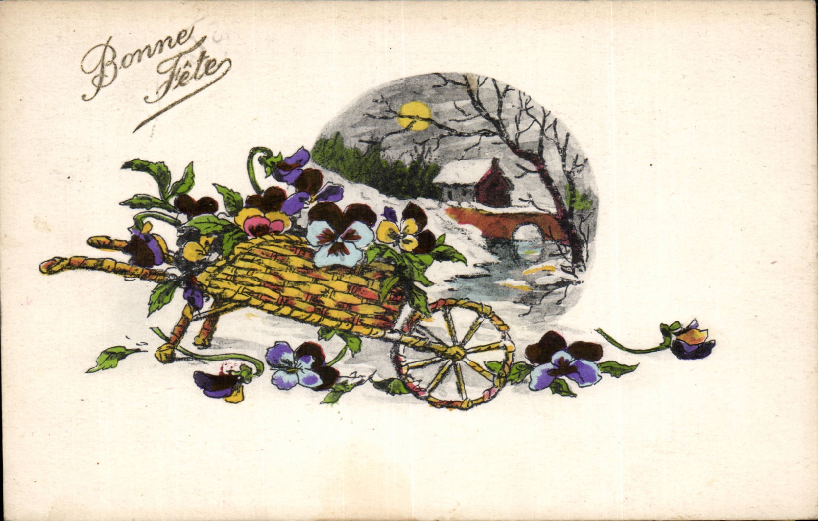 CPA Fantaisie Fleurs et brouette