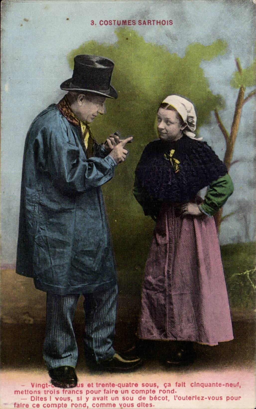 CPA Costumes sarthois Folklore 