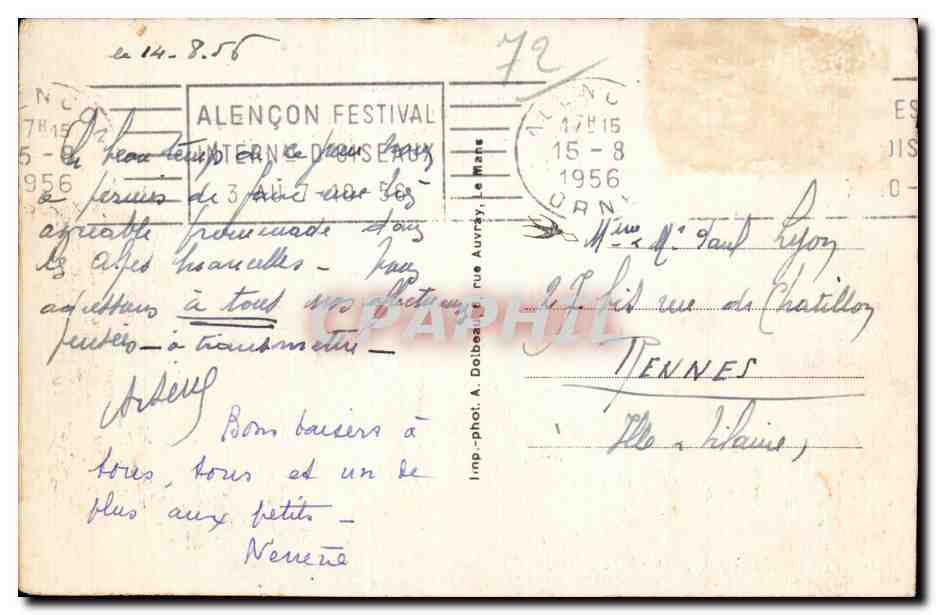 St-Léonard-des-Bois (Sarthe) — Vallée et Butte de Narbienne — éditeur A. Dobes, rue Auray, Le Mans — Verso