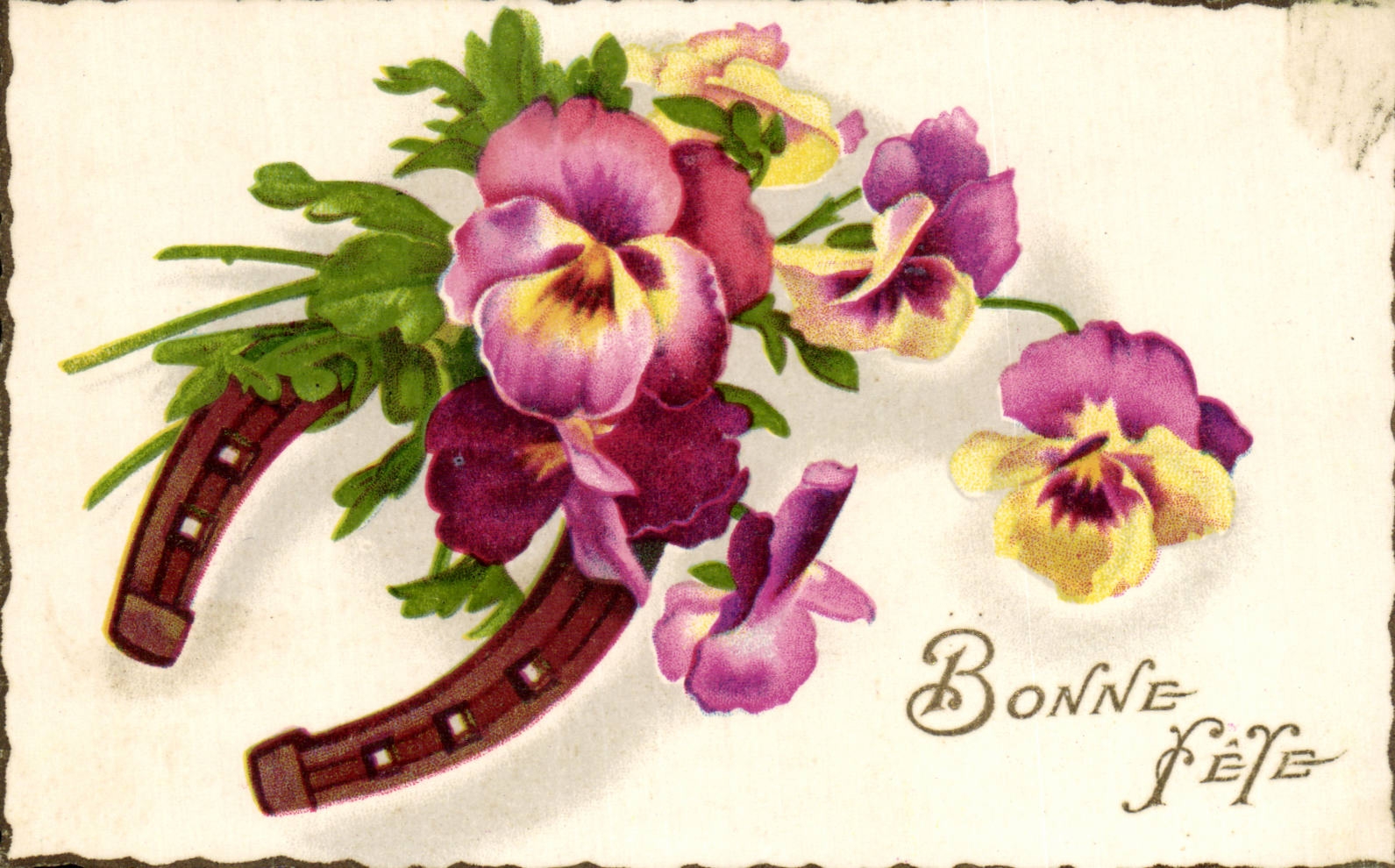 CPA Fantaisie Fleurs et fer a cheval