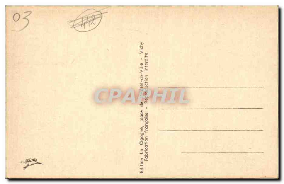 CPA Vichy Galeries couvertes et rue du parc — Verso