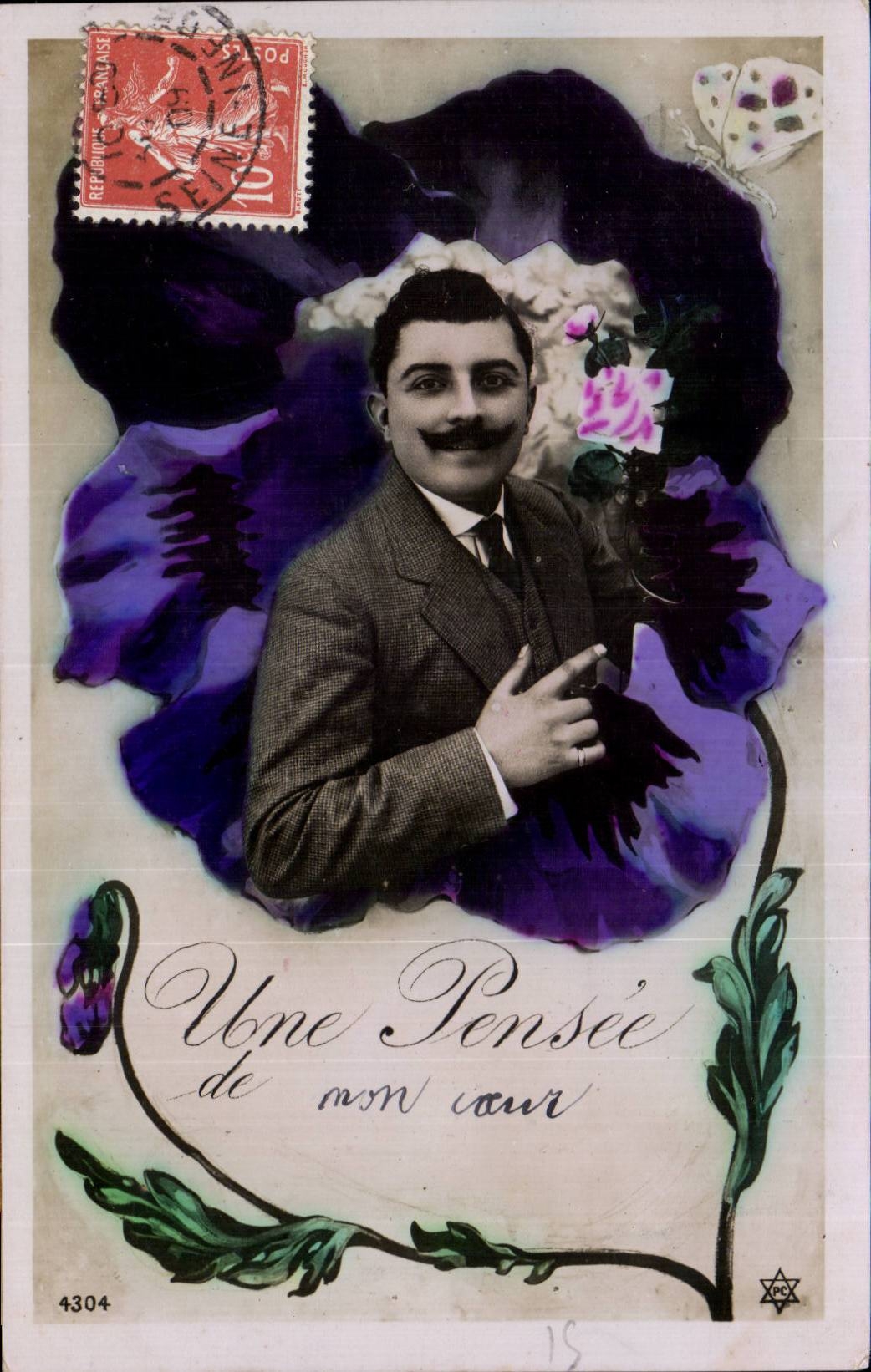 Fleurs Pensee - Pansy - Une Pensee de mon Coeur - CPA 