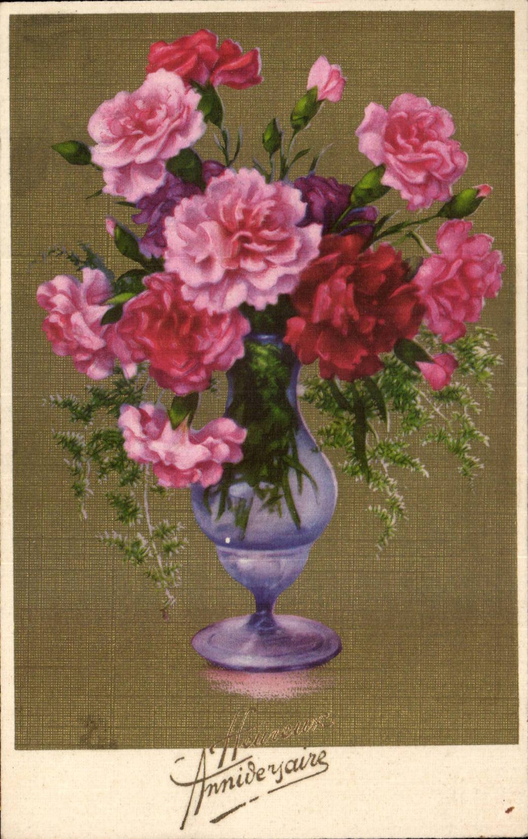 Fleurs Heureux Anniversaire - CPA 