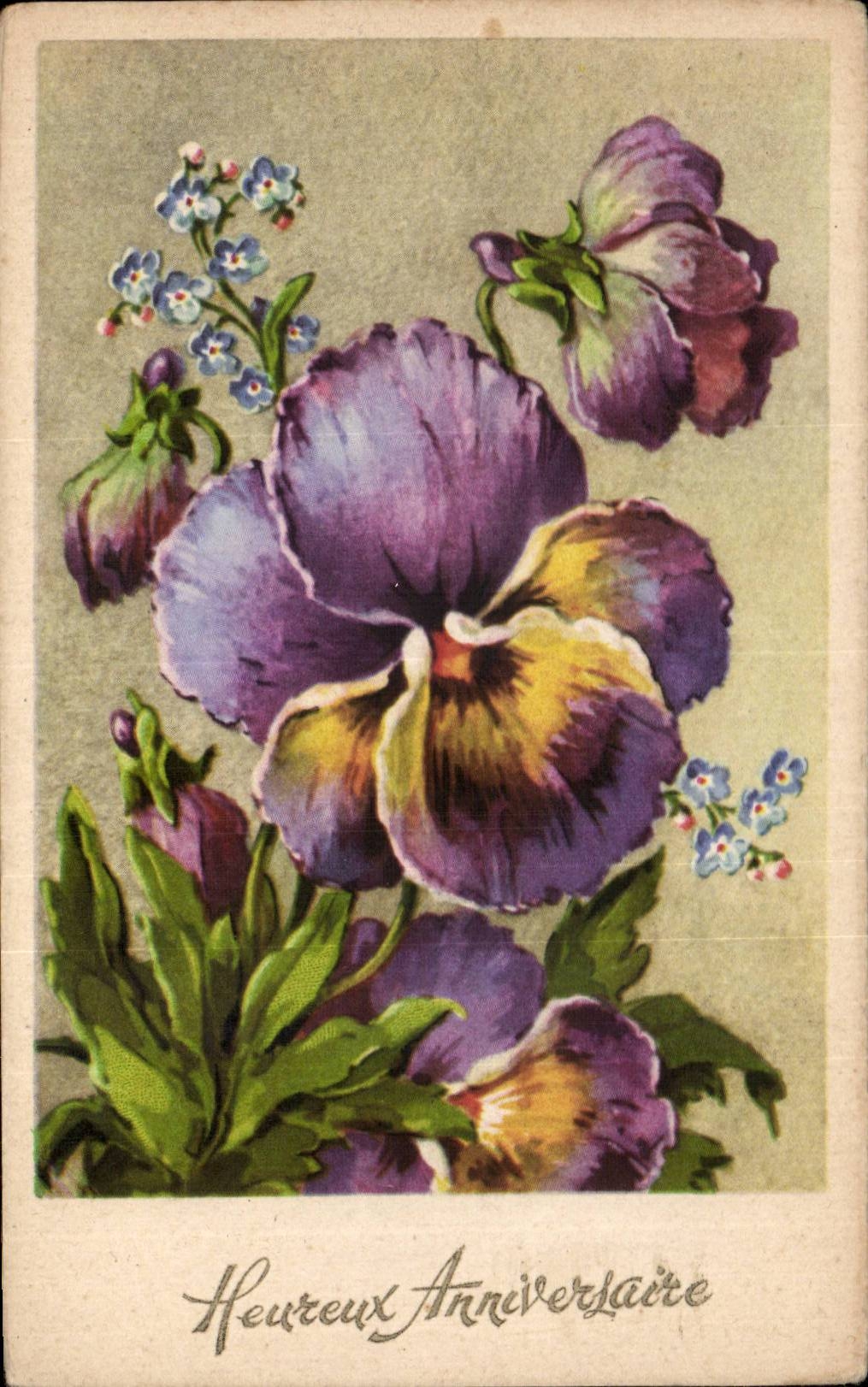 Fleurs Heureux Anniversaire - CPA 