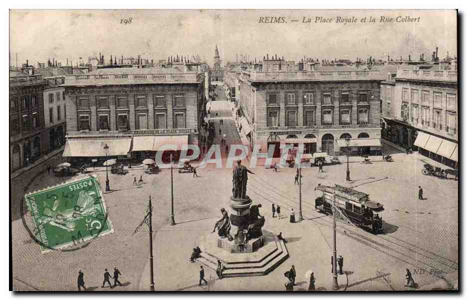 Reims - La Place Royale et la Rue Colbert - CPA 