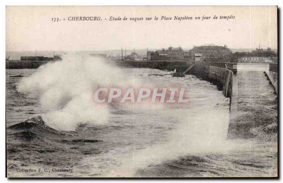 Cherbourg — Étude de vagues sur la Place Napoléon un jour de tempête — Collection F. C., Cherbourg