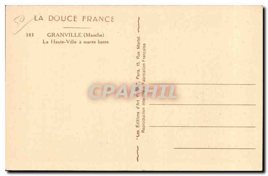 Granville (Manche) — Ansicht der Oberstadt bei Ebbe — Éditions d'Art Yvan, Paris — Rückseite