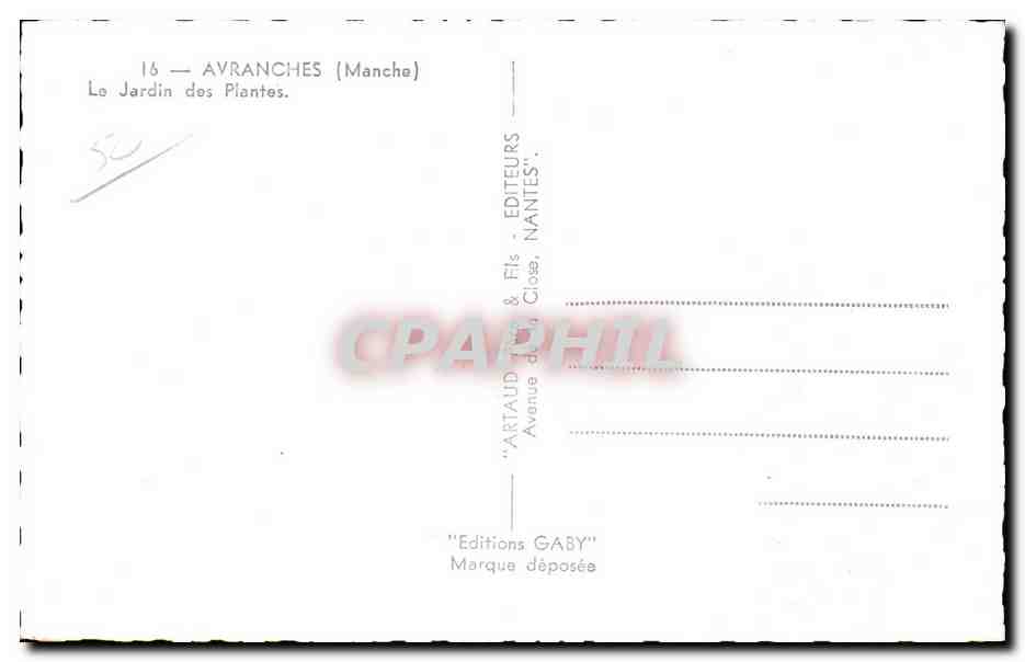 Avranches - Jardin des Plantes - CPA  — Verso