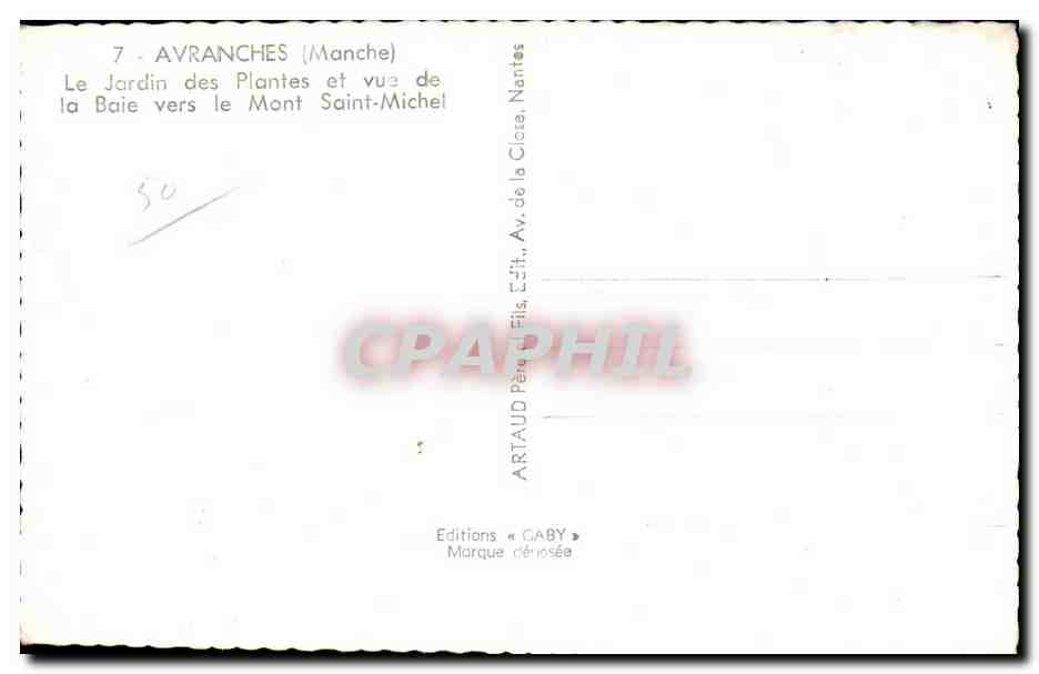 Avranches (Manche) — Le Jardin des Plantes et vue de la Baie vers le Mont Saint-Michel — Éditions Gaby — Verso