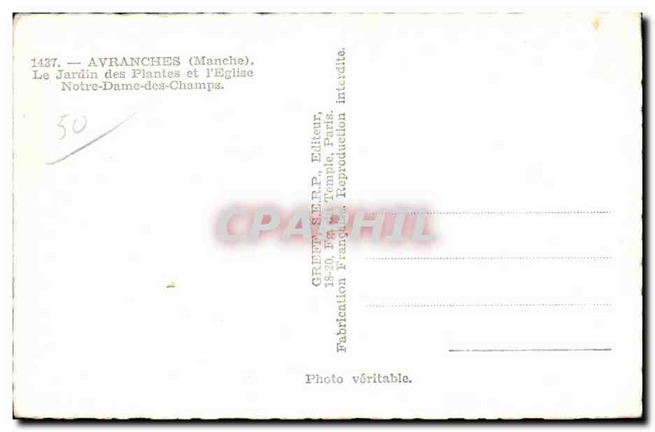 Avranches - Le Jardin des Plantes et l Eglise Notre Dame des Champs - CPA  — Verso