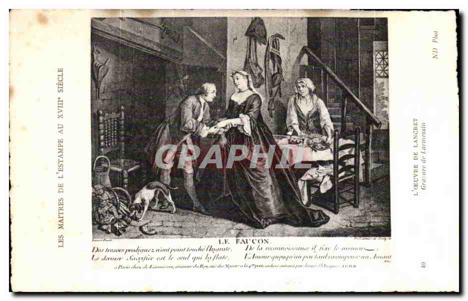 CPA Fantaisie Les maitres de l estampe au 18eme Lancret Larmessin La faucon 
