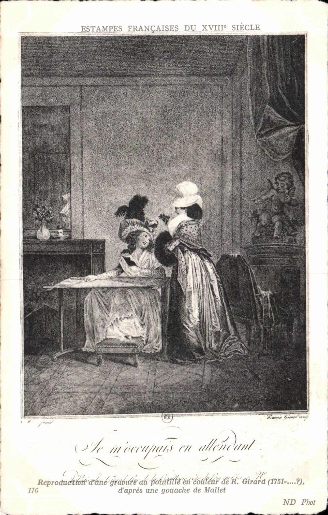 CPA Fantaisie Estampes francaises du 18eme Je m occupais en attendant