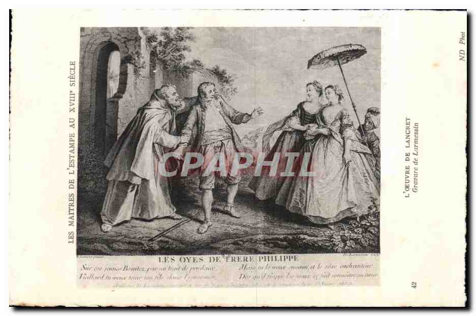 CPA Fantaisie Estampes francaises du 18eme Lancret Gravure de Larmessin Les oyes de Frere Philippe