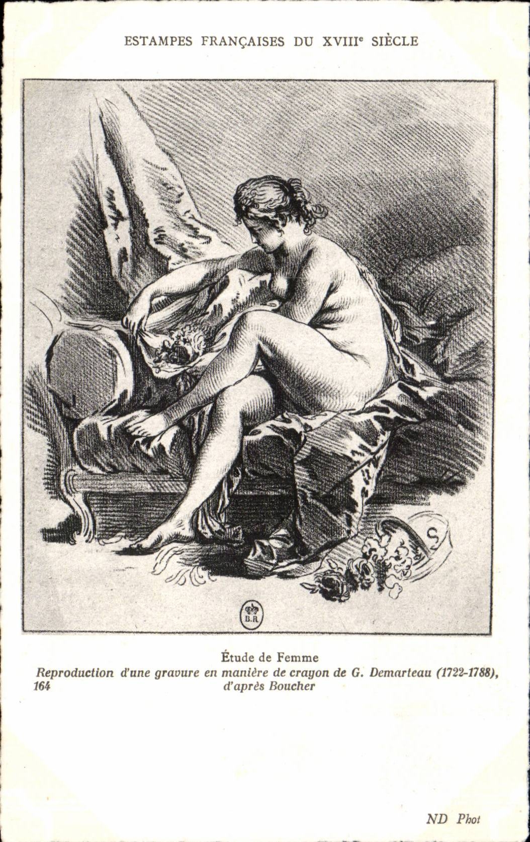 Étude de Femme — Gravure imitant le crayon de G. Demarteau (1722-1788) d'après Boucher — ND Phot