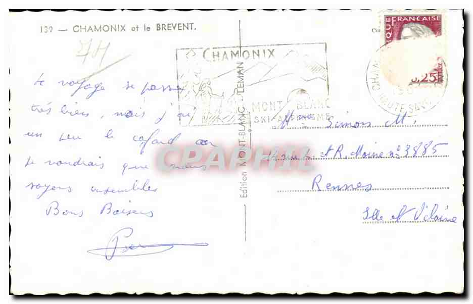 Chamonix et le Brevent - CPA  — Verso