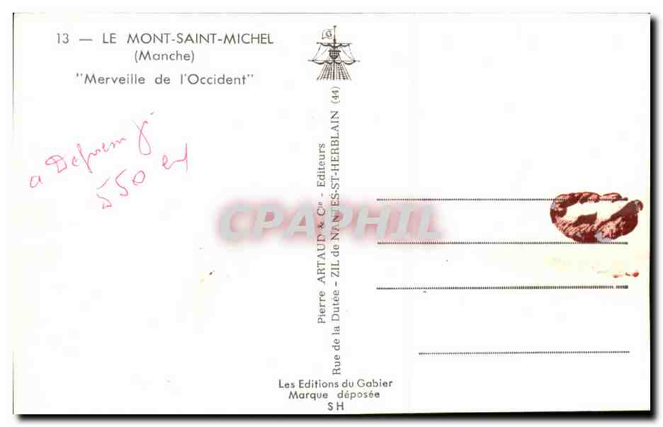 Le Mont Saint Michel - Merveille de l Occident - CPA  — Verso
