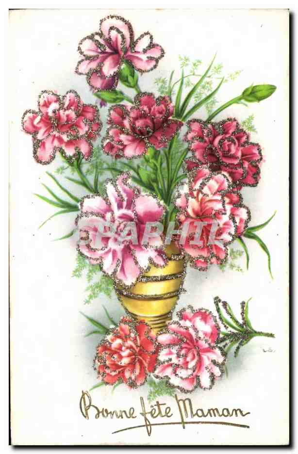 Fleurs Oeillet - Carnation - Bonne Fete Maman - CPA 