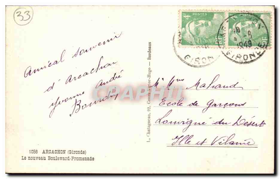 Arcachon — Le nouveau boulevard-Fromenada — Éditeur Elcé — Verso