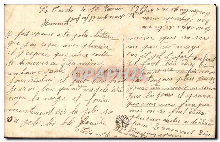 Carte postale sentimentale — A Toi mon Coeur et mes Meilleures Pensées — ZED 425 — Verso