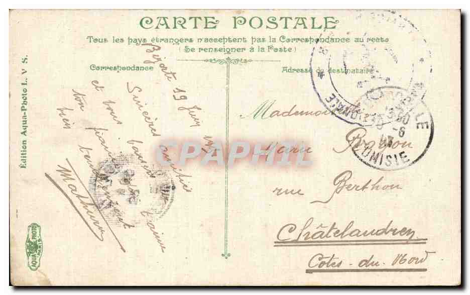 CPA Tunisie Place de la cathedrale — Rückseite