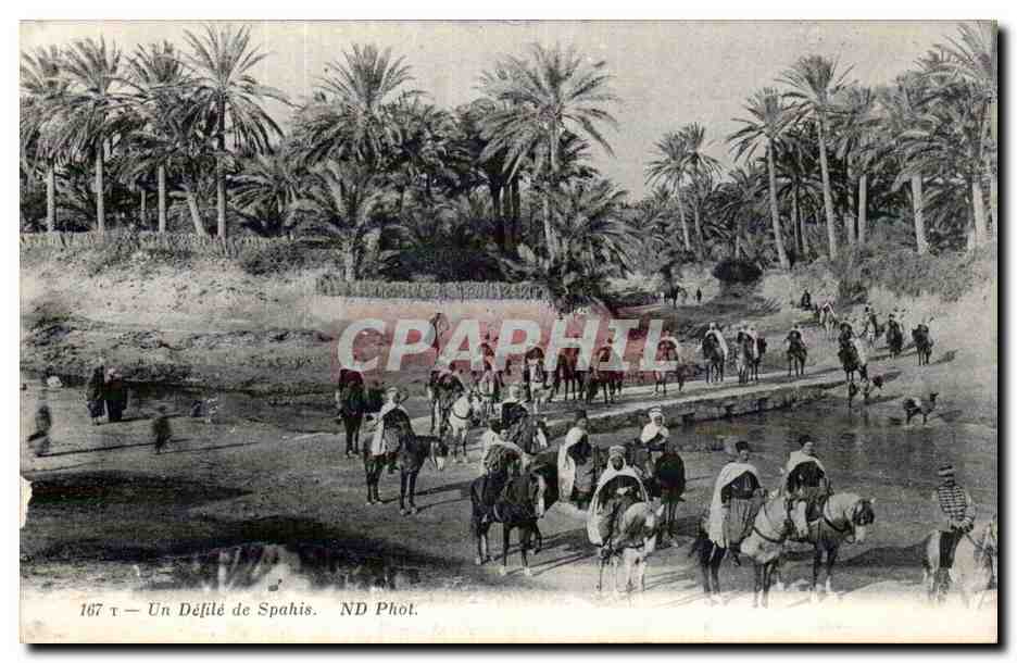 CPA Tunisie Un defile de spahis Militaria