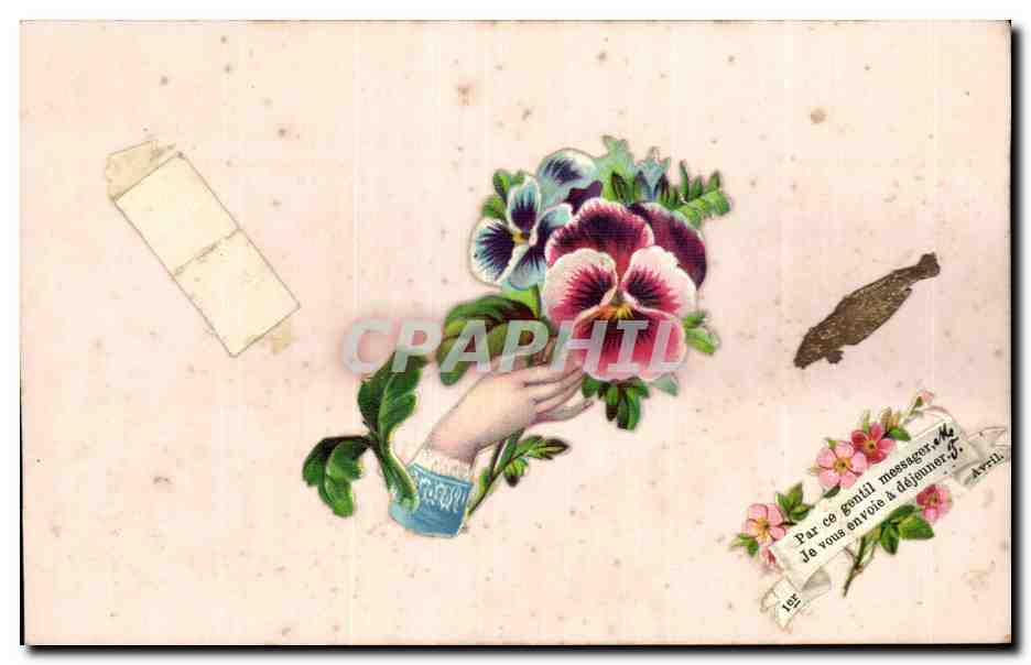 CPA Fantaisie Fleurs et main en relief