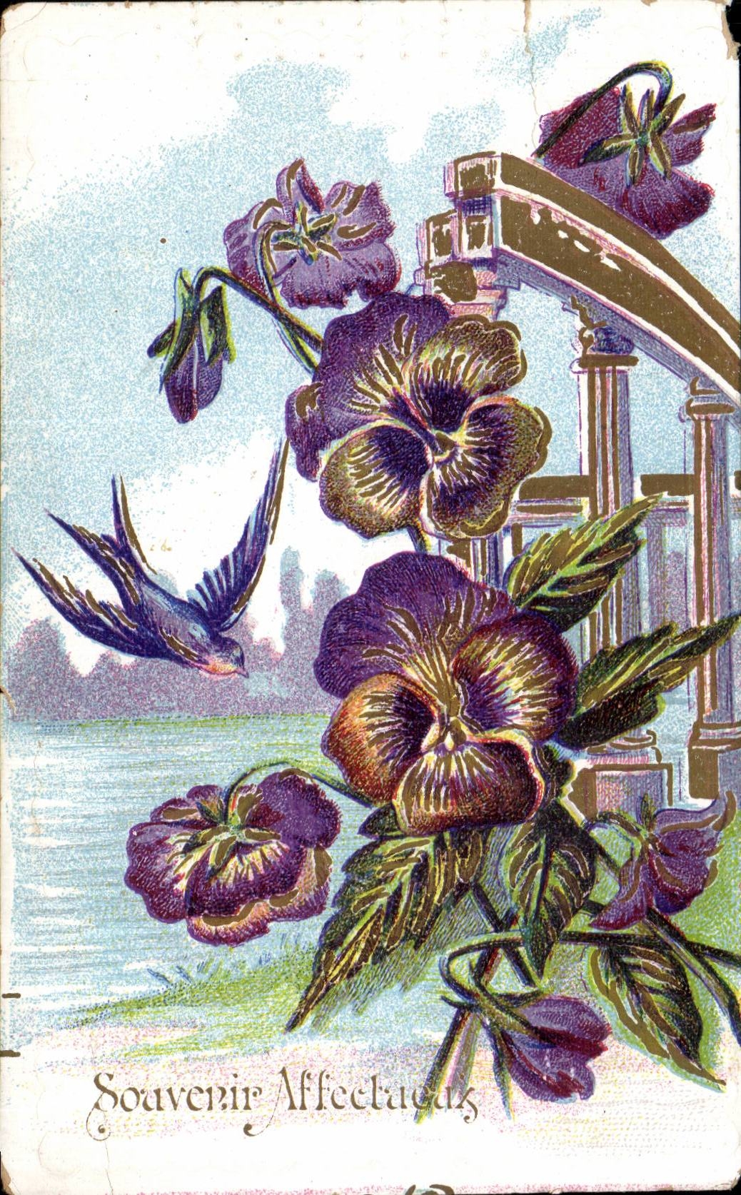 CPA Fantaisie Fleurs Souvenirs affectueux
