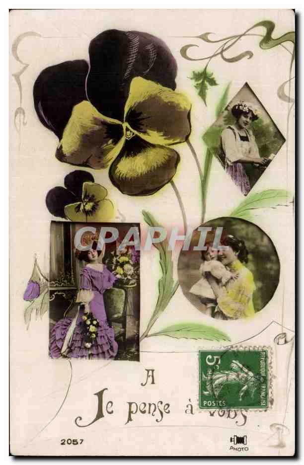 Fleurs Pensee - Pansy - Je pense a vous - femme - CPA 
