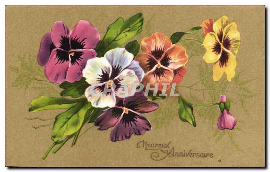 Fleurs Pensee - Pansy - Heureux Anniversaire - CPA 