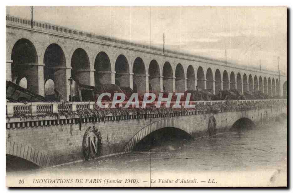 Paris - 4 - Inondations de Paris - Janvier 1910 - Viaduc Auteuil - CPA