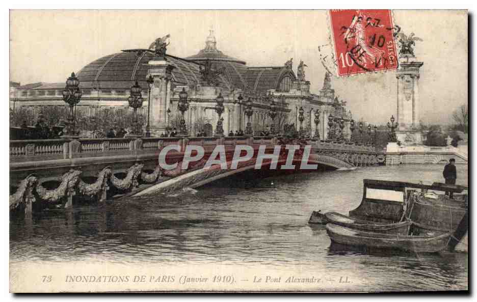 Inondations de Paris (Janvier 1910) — Le Pont Alexandre III — LL