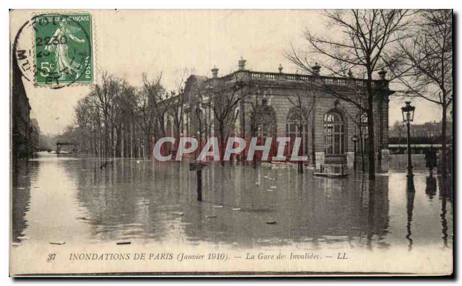Paris - 7 - Les Inondations de Paris - Janvier 1910 - La Gare des Invalides - CPA 