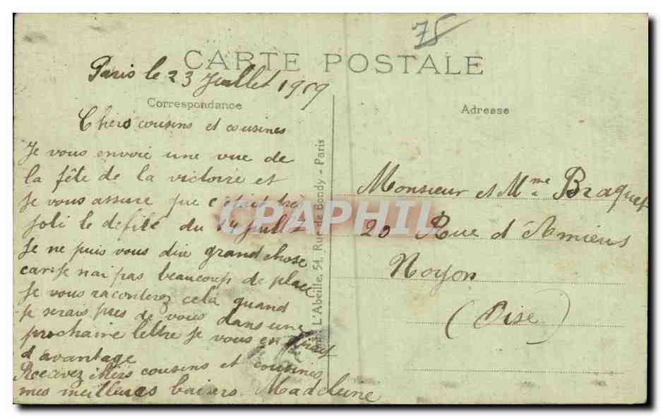 Paris - Les Fetes de la Victoire 14 Juillet 1919 - Le Marechal Foch deposant une Couronne - CPA  — Rückseite
