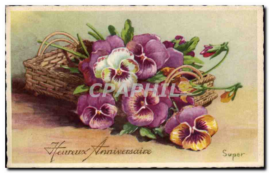 Fleurs Pensee - Pansy - Heureux Anniversaire - CPA 