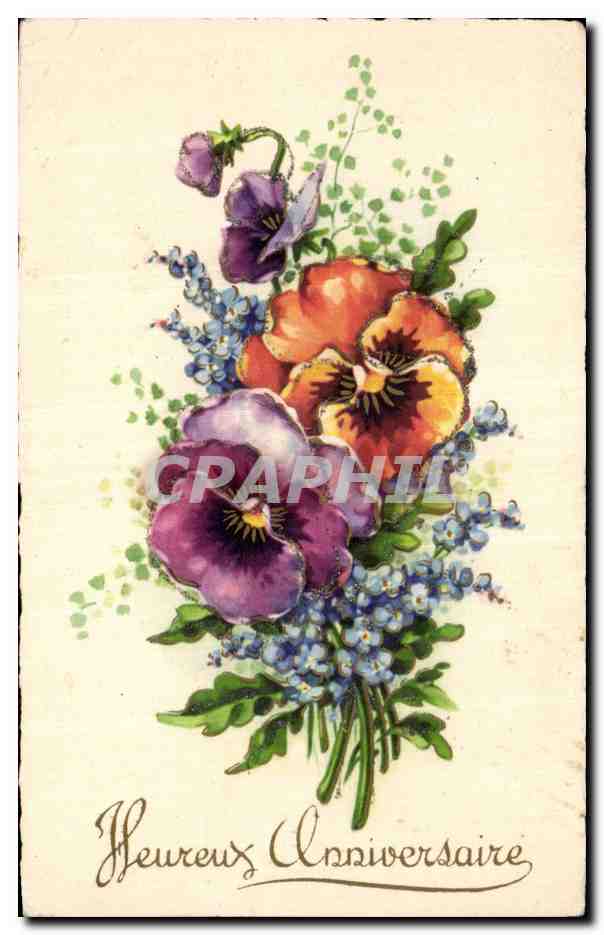 Fleurs Pensee - Pansy - Heureux Anniversaire - CPA 