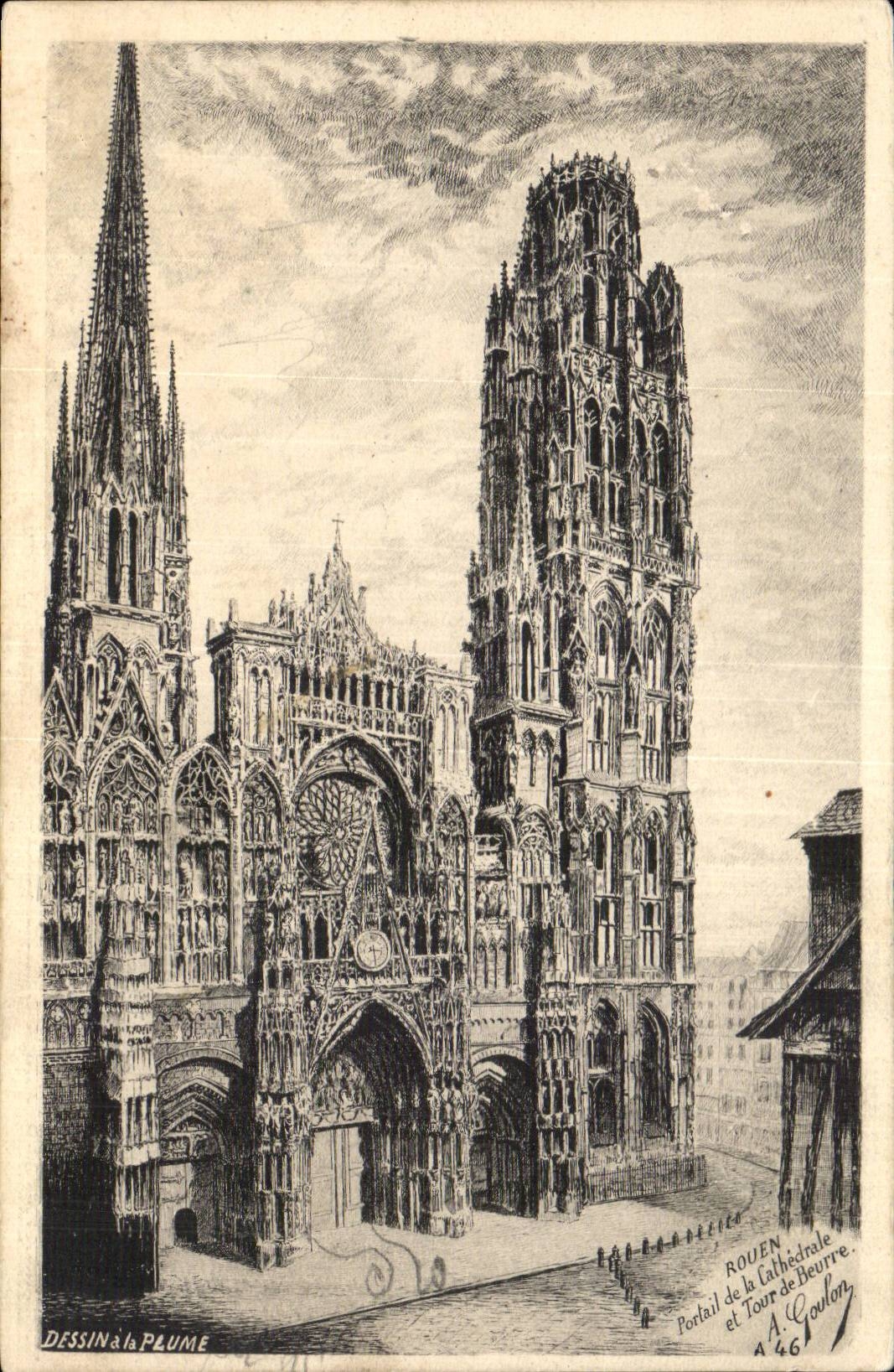CPA Rouen Portail de la cathedrale et tour du beurre