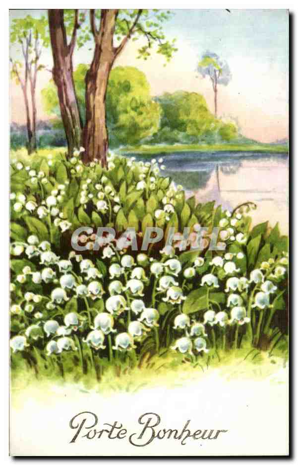 CPA Fantaisie Fleurs Muguet Porte bonheur