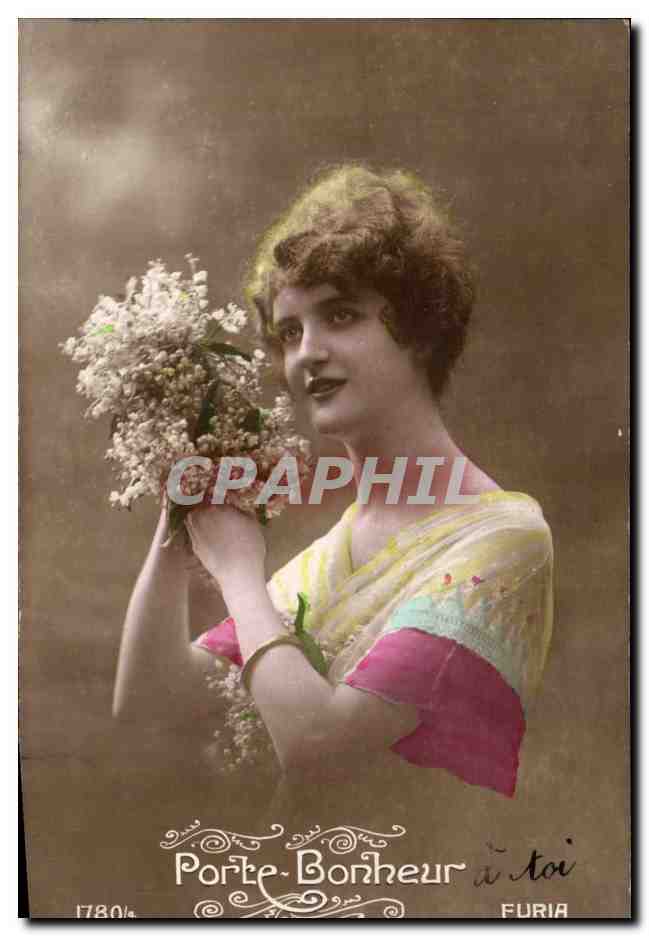 CPA Fantaisie Fleurs Muguet Femme Porte bonheur