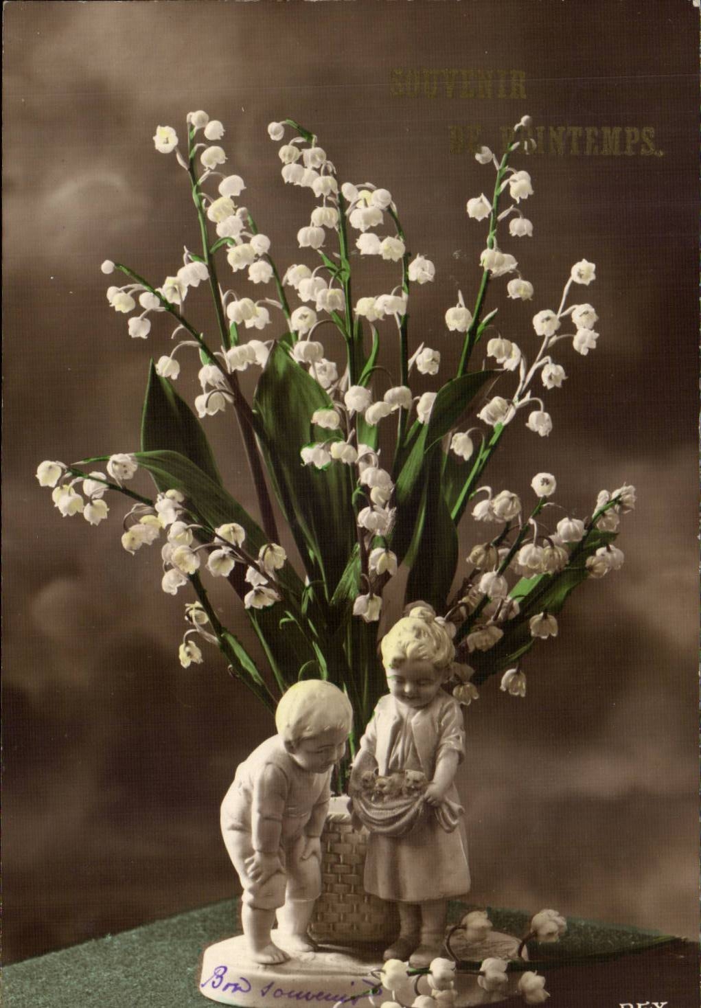 CPA Fantaisie Fleurs Muguet Santons 