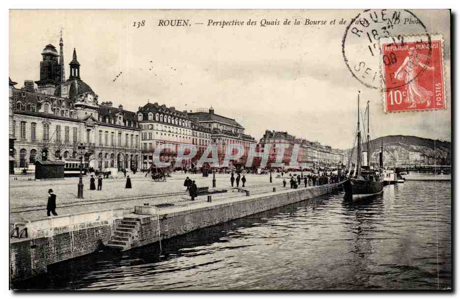 CPA Rouen Perspective des quais de la Bourse et de Paris 