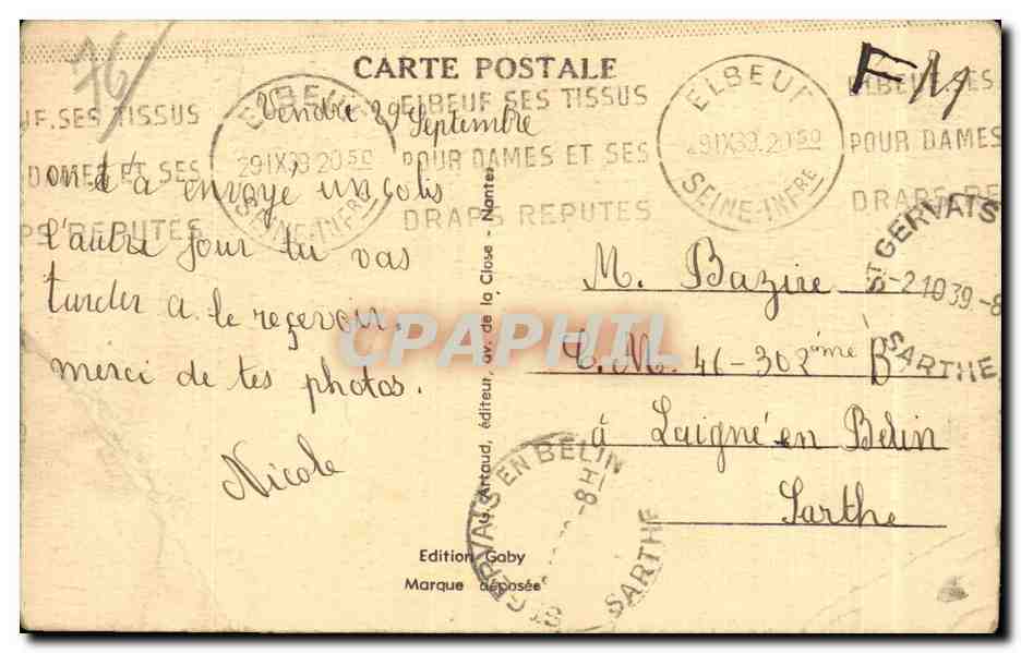 CPA Elbeuf Les roches d Orient Vache Paysans — Rückseite
