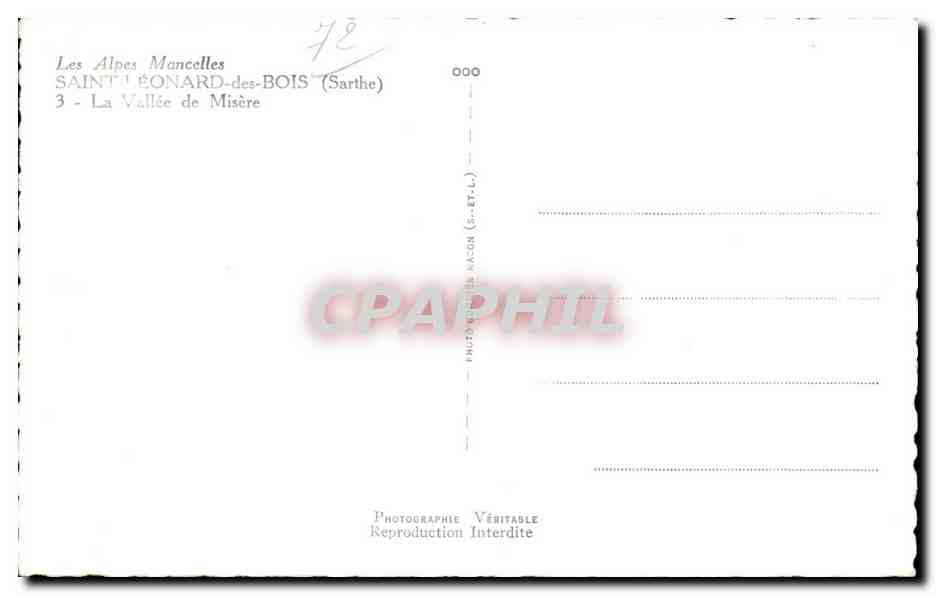 Les Alpes Mancelles — Saint-Léonard-des-Bois (Sarthe) — La Vallée de Misère — Éditeur : Reine — Rückseite